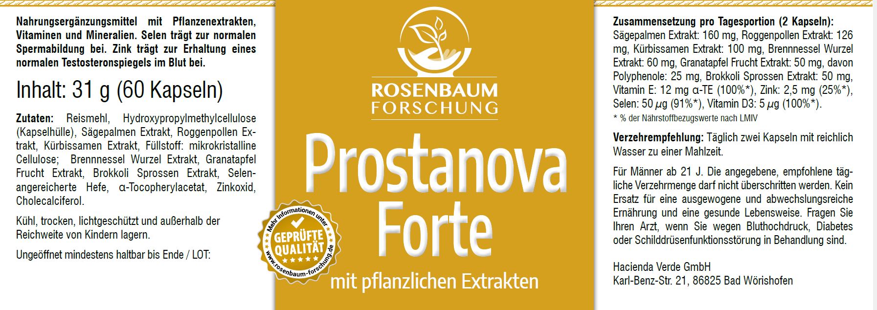 Prostanova Forte Prostanova Forte, Etikett