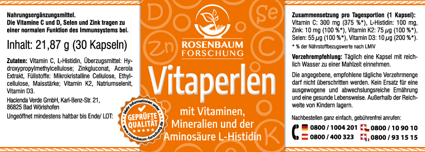 Vitaperlen Vitaperlen, Etikett